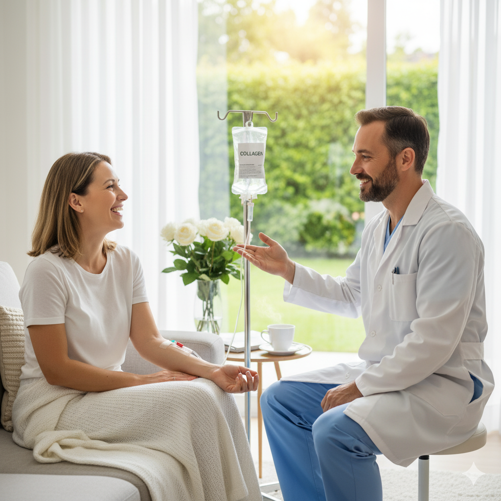 علاج الكولاجين الوريدي في المنزل بدبي لتعزيز صحة البشرة وتجديدها